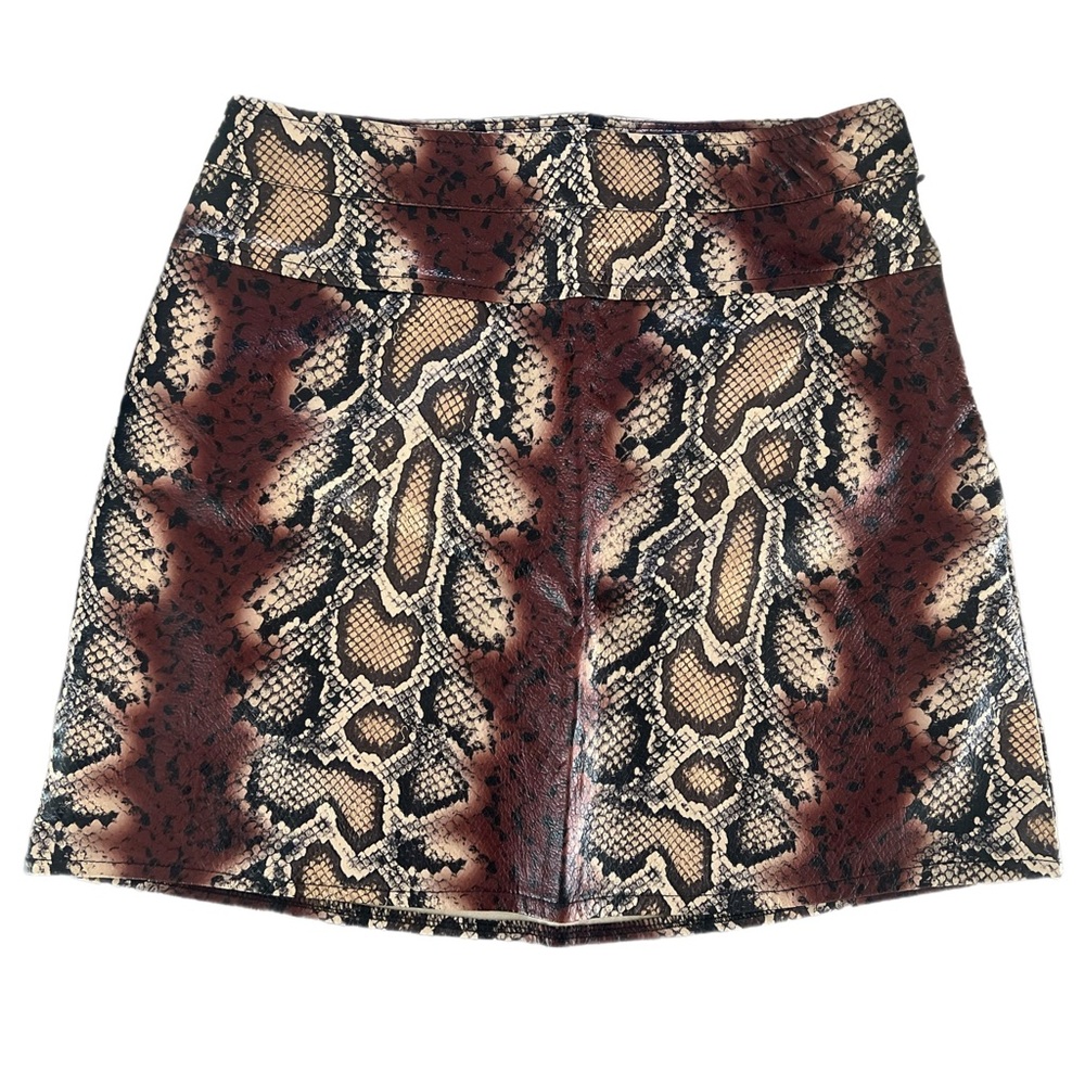 Brown Western Boho Snake-Print Mini Skirt - NWT - Size Small